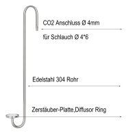 CO2 Edelstahl Diffusor mit Bügel 25cm bis 400cm Lang