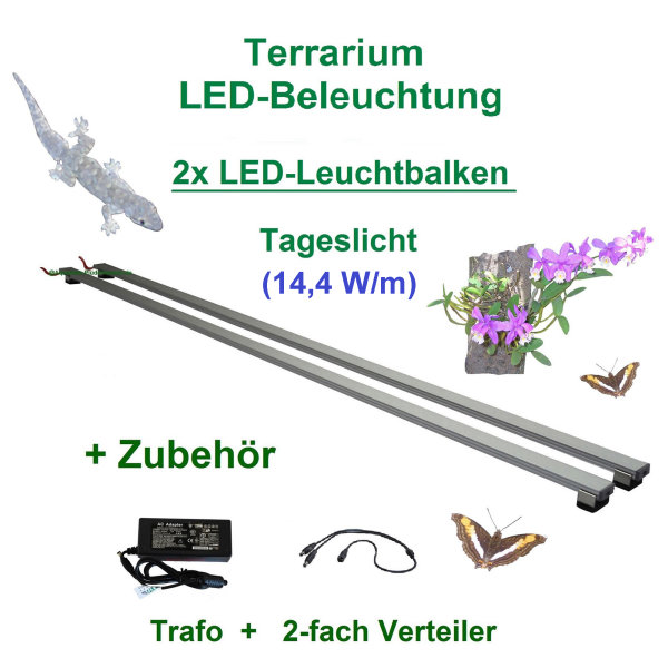 Terra Pflanzen - LED-Leuchtbalken 50 cm, 2 Leisten mit 108 LEDs, Trafo 18 W + Verteiler