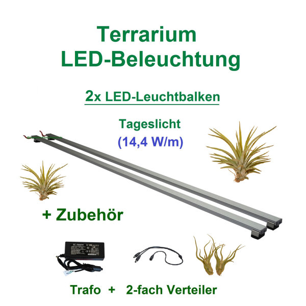 Terrarium - LED-Beleuchtung RA>95, 40 cm 2 Leisten mit 90 LEDs Trafo 18W + Verteiler