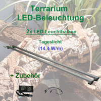 Terrarium - LED-Beleuchtung RA>95, 40 cm 2 Leisten mit 90 LEDs Trafo 18W + Verteiler