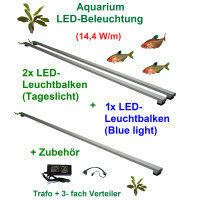 Aquarium - LED-Leuchtbalken 80 cm, 3 Leisten mit 279 LEDs, Trafo 60W + Verteiler