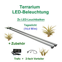 Terrarium - LED-Beleuchtung RA>95, 200 cm 2 Leisten mit 474 LEDs Trafo 78W + Verteiler