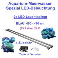 Meerwasser Aquarium - LED-Leuchtbalken 30 cm, 2 Leisten BLAU mit Trafo 60W u. Verteiler