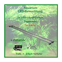 Aquarium - LED-Leuchtbalken 60 cm, 2 Leisten mit 138 LEDs, Trafo 18W + Verteiler