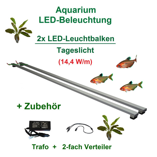 Aquarium LED 30cm, Set2: 2x Leuchtbalken mit Trafo + Verteiler