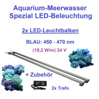 Meerwasser Aquarium - LED-Leuchtbalken 200 cm, 2 Leisten BLAU mit 2x Trafo 60W