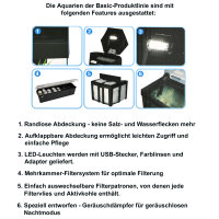 Nano-Komplett-Aquarium 20L,kratzfestes Glas,Filter/Pumpe u. LED-Beleuchtung, schwarz