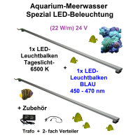 Meerwasser Aquarium - LED-Leuchtbalken 30-200 cm, 2 Leisten, Tageslicht + Blau mit Trafo und Verteiler