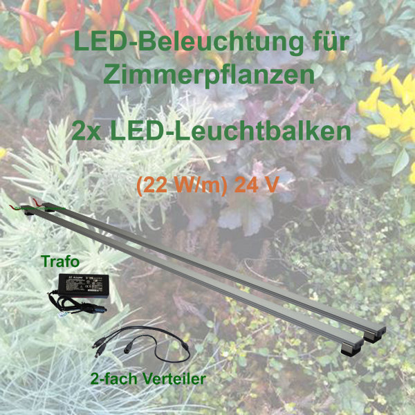 Zimmer Pflanzenlicht - LED-Leuchtbalken 30 cm, 2 Leisten mit Trafo 60W und Verteiler