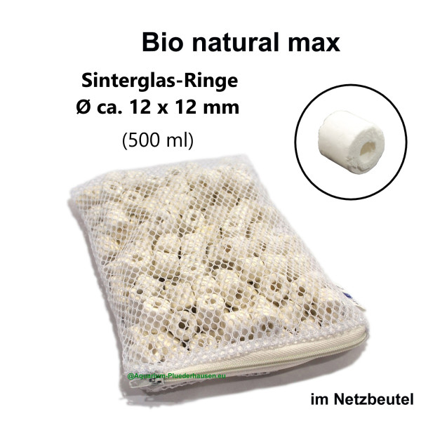 Bio natural max, Aquarium Filter Sinterglasringe Ø 12x12 mm im Netzbeutel, 400g (ca. 500ml/190Stk)