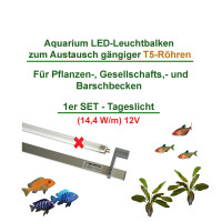 T5 LED Set1 für Gesellschafts- Aquarien, 1x Leuchtbalken Tages-Pflanzenlicht 438 - 1449 mm inkl. T5 Halter + Trafo