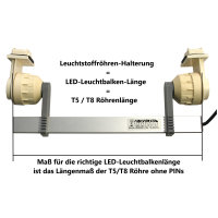 T8 LED Set1 für Gesellschafts- Aquarien, 1x Leuchtbalken Tages-Pflanzenlicht 350 - 1585 mm inkl. T5 Halter + Trafo