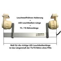 T8 LED Set2 für Gesellschafts- Aquarien, 2x Leuchtbalken Tages-Pflanzenlicht 350 - 1585 mm inkl. T8 Halter + Trafo + Verteiler