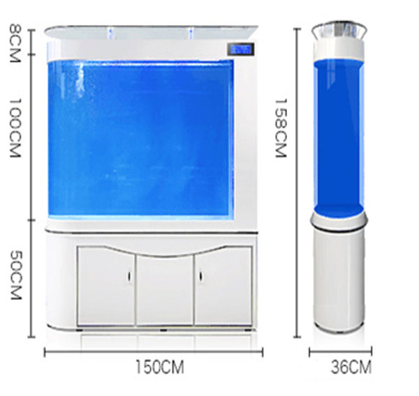 Aquarium 150x38x158 cm, Raumteiler-Wandaquarium 1x Biofilter, halbrund (weiss)