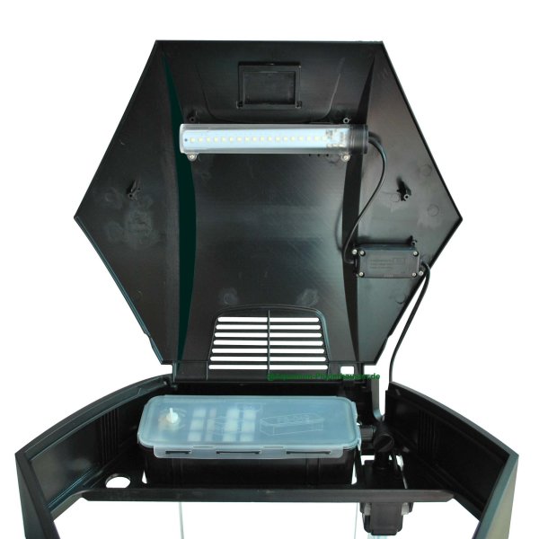 Sechseck-Komplett-Set mit Unterschrank 70 L inkl. LED-Beleuchtung, Filter u. Pumpe, schwarz