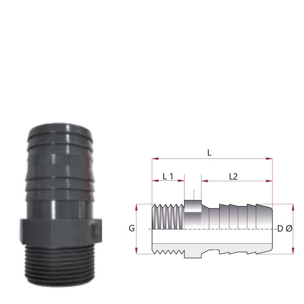 PVC-Schlauch-An schluss Ø 20 bis 50 mm mit Außengewinde