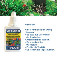 VITAMIN "B"- Flüssiges Ergänzungsfuttermittel für Süß- u. Seewasser Zierfische, 30 g 