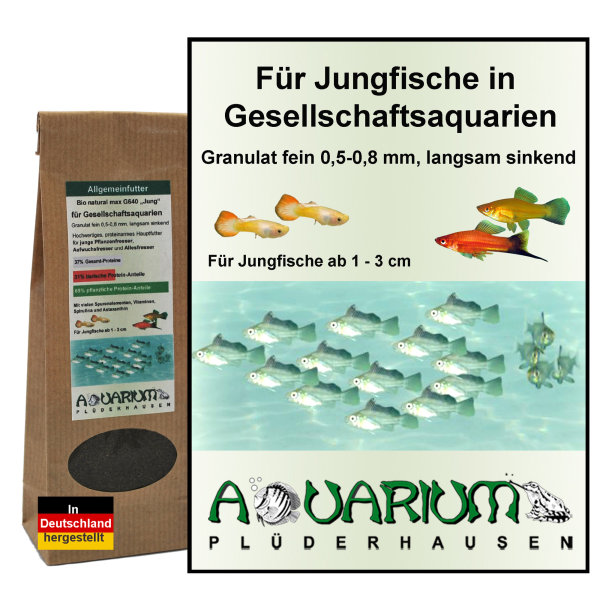 Bio natural max, Alleinfutter G640 für Jungfische, Premium Granulat 0,5 - 0,8 mm, 50g / 100ml