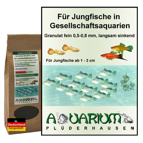 Bio natural max, Alleinfutter G640 für Jungfische, Premium Granulat 0,5 - 0,8 mm, 125g / 250ml