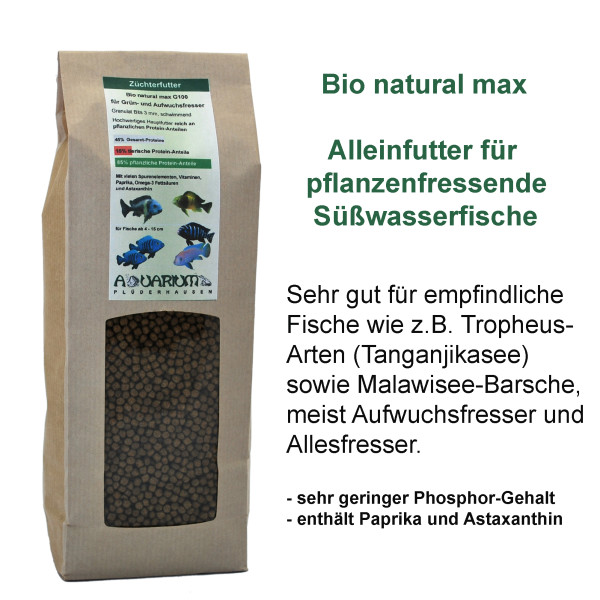 Bio natural max, Alleinfutter G100 für pflanzenfressende Fische, Granulat 3 mm, 440g /1000ml