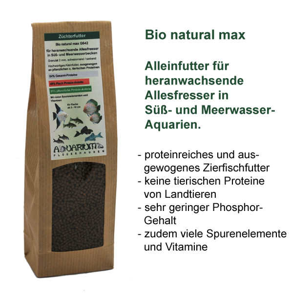 Bio natural max, Alleinfutter G642, viel Proteine, ausgewogen, Premium Granulat 2 mm, 170g / 250ml