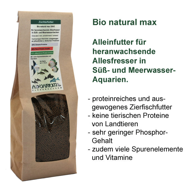 Bio natural max, Alleinfutter G642, viel Proteine, ausgewogen, Premium Granulat 2 mm, 340g / 500ml