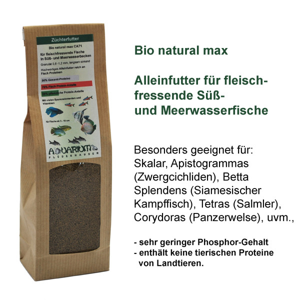 Bio natural max, Alleinfutter CA71 für fleischfressende Fische, Granulat 0,8 - 1,2 mm, 140g / 250ml