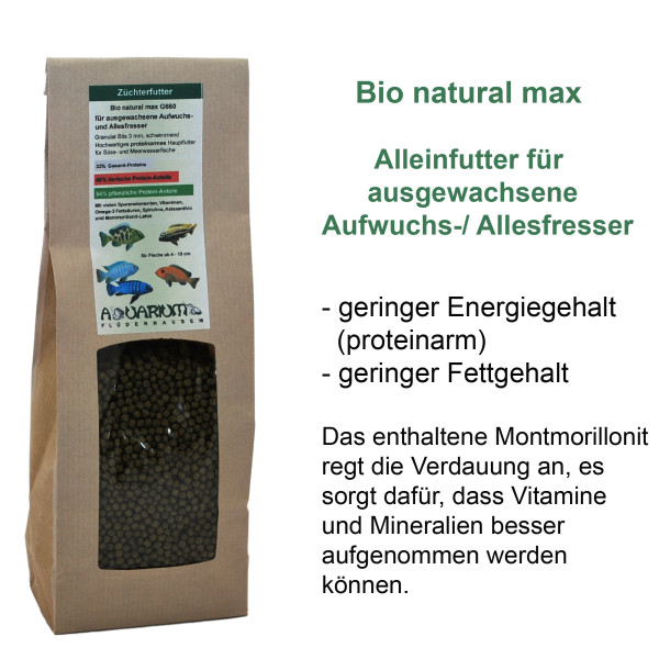 Bio natural max, Alleinfutter G660, wenig Proteine, ausgewogen, Granulat 3 mm, 200g / 500ml