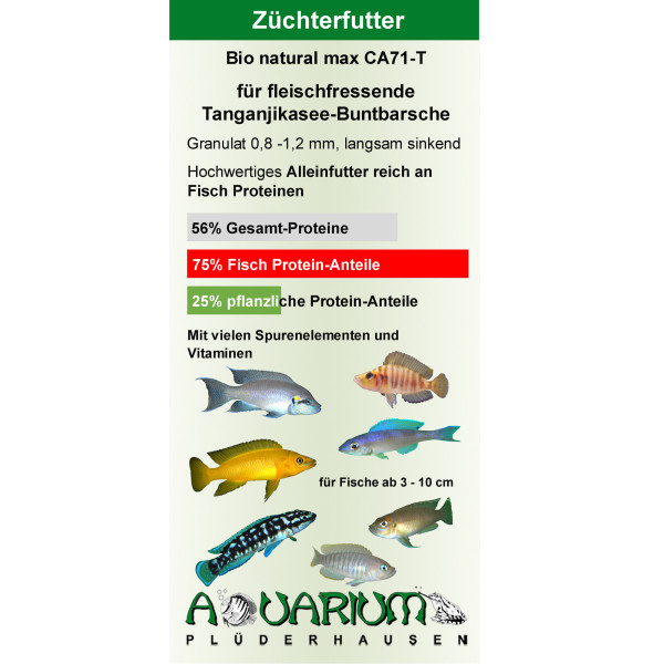 Bio natural max, Alleinfutter CA71-T für Tanganjiksee-Barsche,Granulat 0,8-1,2mm, 140g / 250ml
