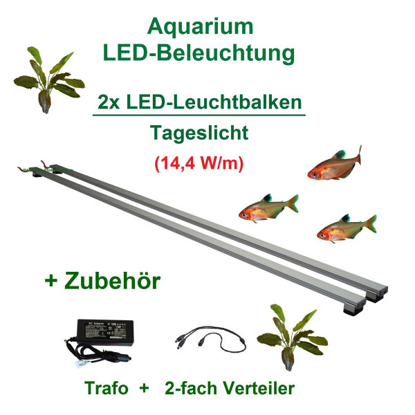 Aquarium - LED-Leuchtbalken 120 cm, 2 Leisten mit 282 LEDs, Trafo 60W + Verteiler