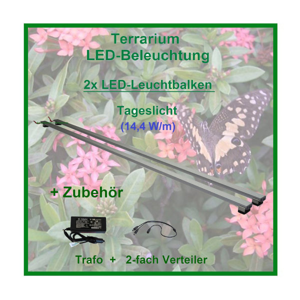 Terra Pflanzen - LED-Leuchtbalken 150 cm, 2 Leisten mit 348 LEDs, Trafo 60W + Verteiler