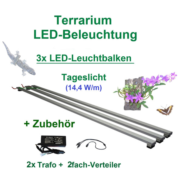 Terra Pflanzen - LED-Leuchtbalken 200 cm, 3 Leisten mit 702 LEDs, 2x Trafo 60-30W + Verteiler