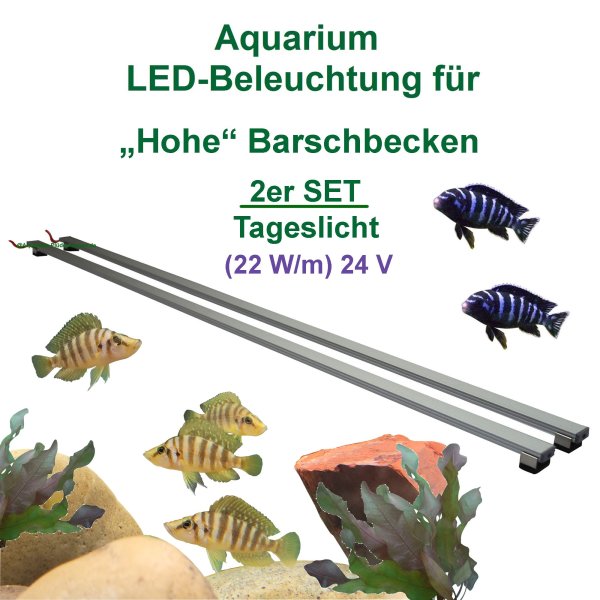Aquarium LED 30-200cm, Set2: 2x LED- Leuchtbalken mit Trafo, 22 W/m, für hohe Barschbecken